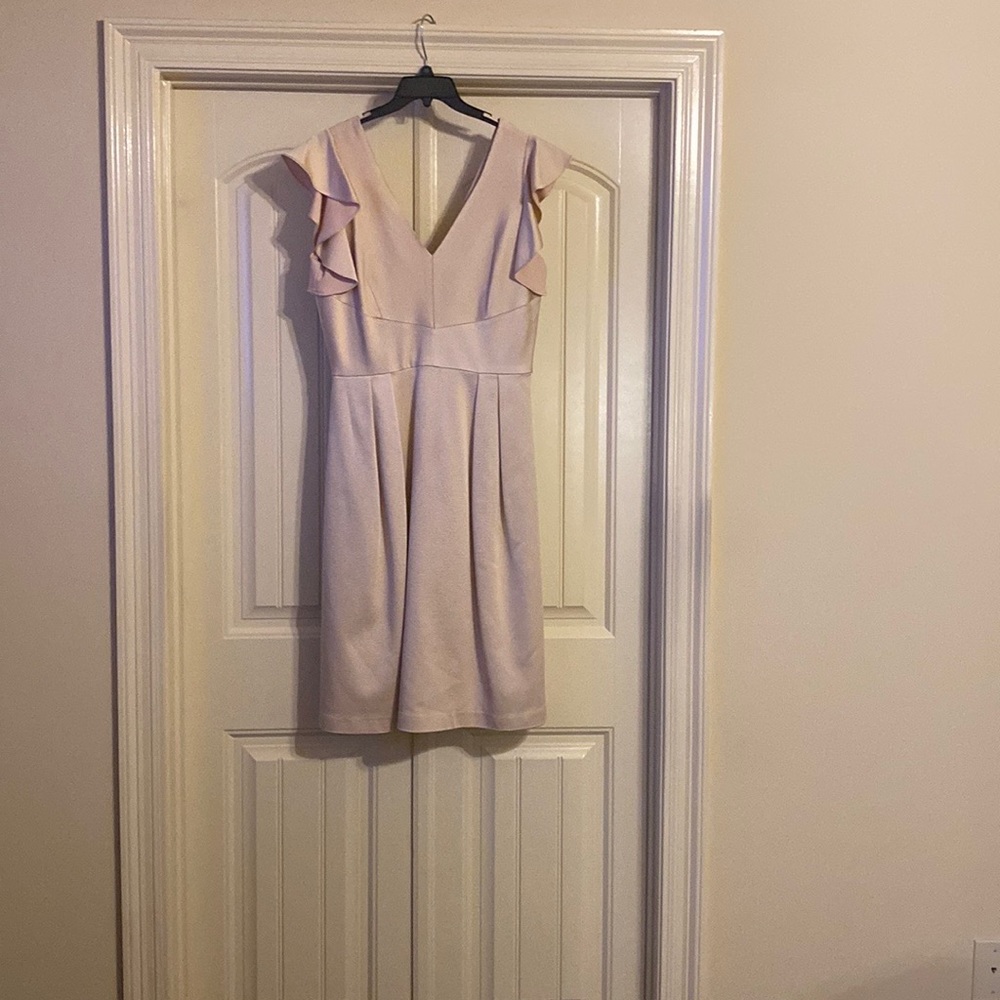 Pinkish Cremieux dress with coordinating lining and front and back V neck.